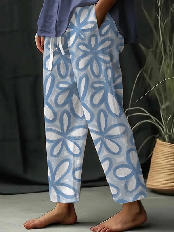 Helena - Pantalon décontracté avec impression de fleurs botaniques pour femmes