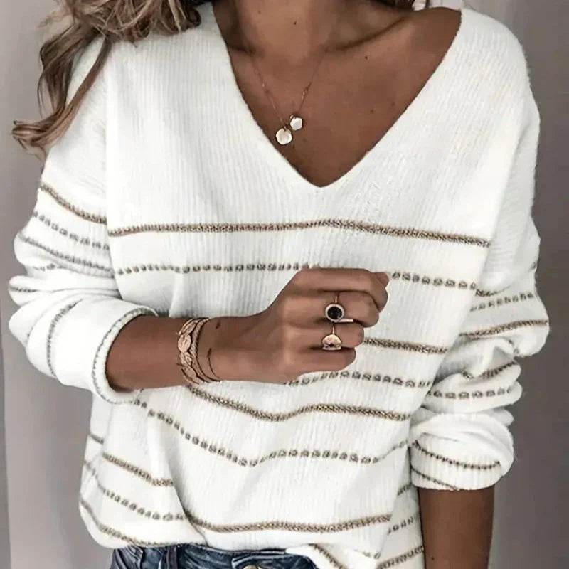 Pull Rayé à col en V pour Femmes