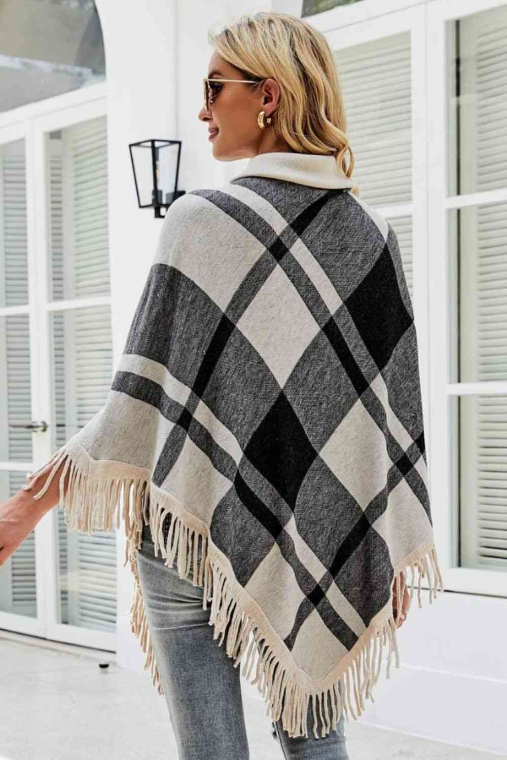 Poncho Moderne Doux et Chaud à Carreaux Femme