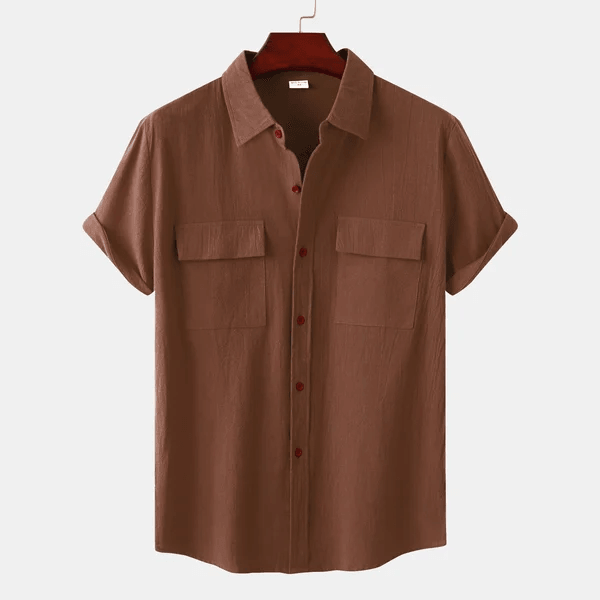 Géraud - Chemise décontractée pour homme en coton et lin, à manches courtes