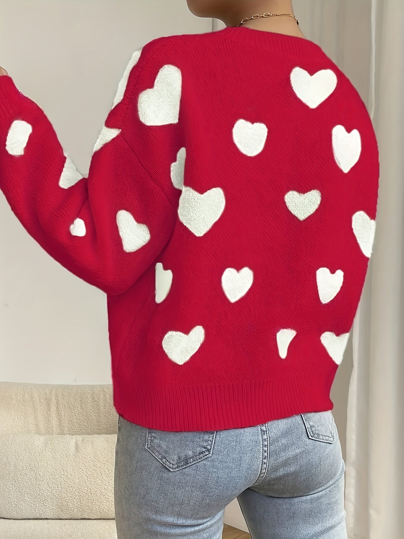 Pull à Motifs de Coeur pour Femmes