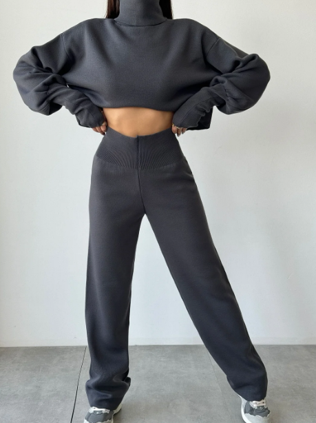 Ensemble Hiver Tricoté Turtleneck Pantalon Femme