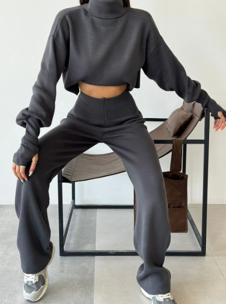 Ensemble Hiver Tricoté Turtleneck Pantalon Femme