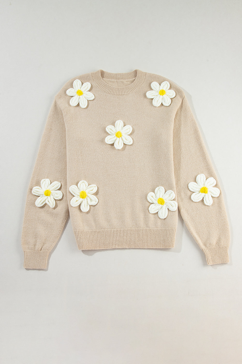 Pull en maille parcheminée à motif floral beige femmes