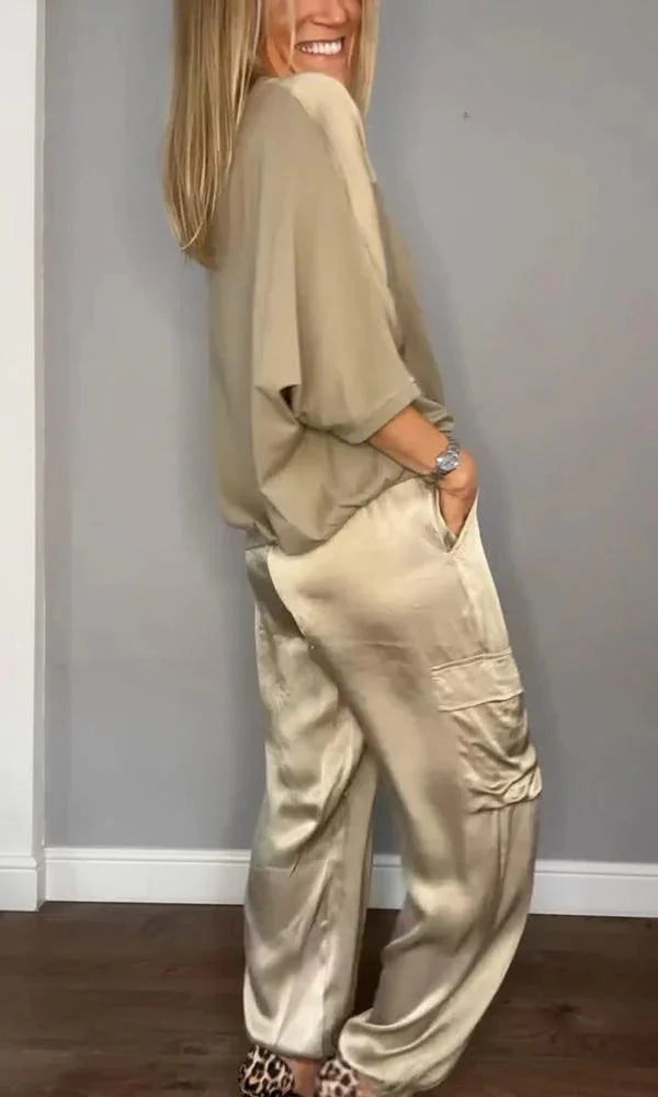 Ensemble Pantalon Décontracté Satin Luxueux Femmes