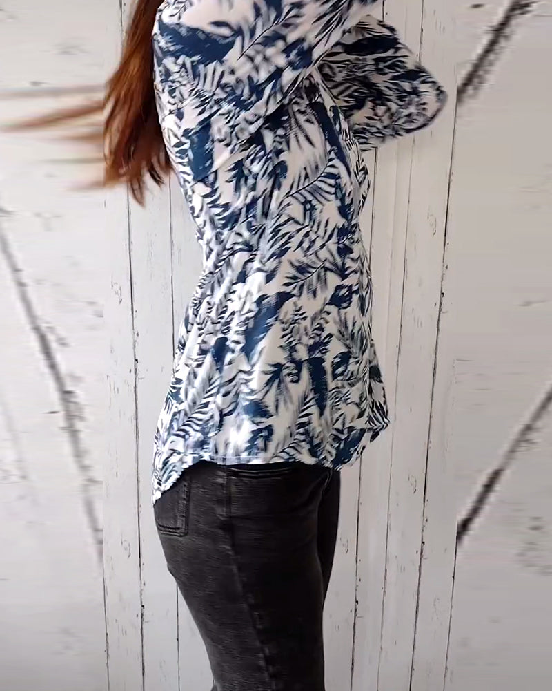 Blouse à Imprimé Feuilles pour Femmes