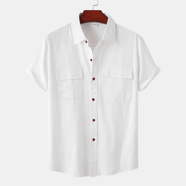 Géraud - Chemise décontractée pour homme en coton et lin, à manches courtes