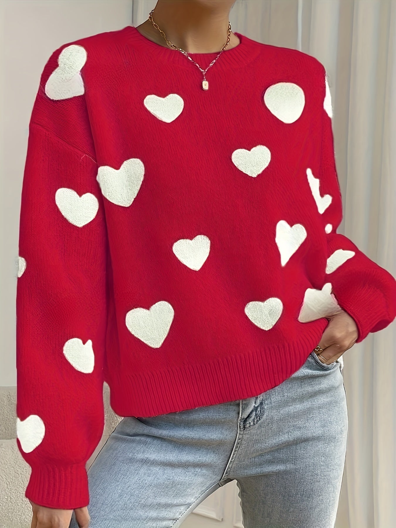 Pull à Motifs de Coeur pour Femmes