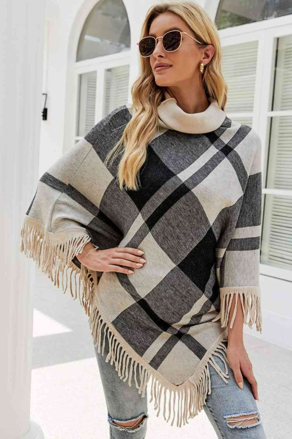 Poncho Moderne Doux et Chaud à Carreaux Femme