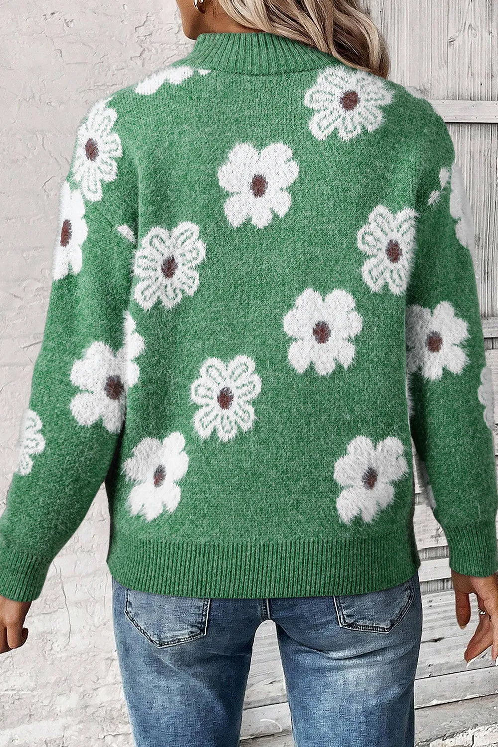 Pull Demi-fermeture éclair à Fleurs pour Femmes