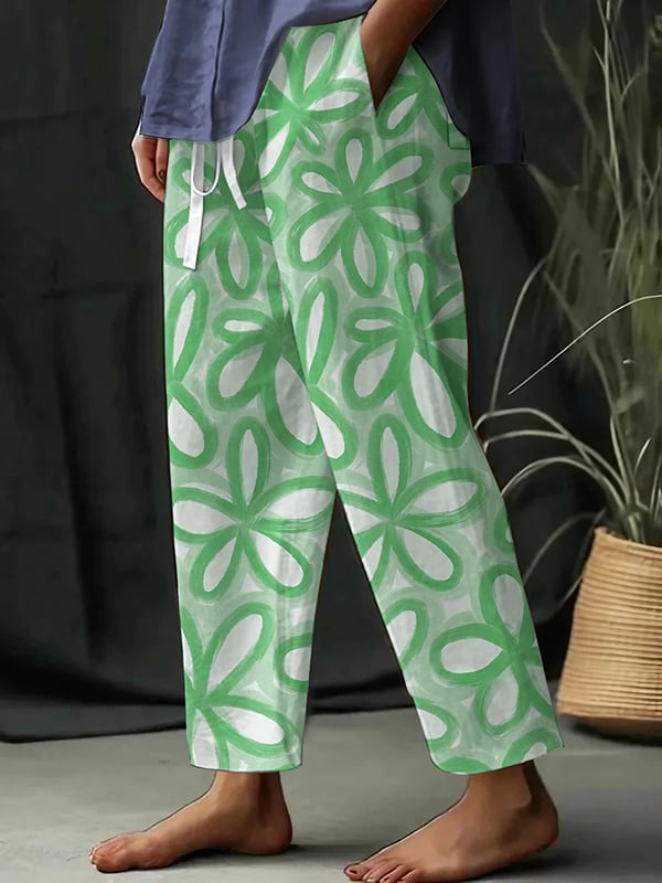 Helena - Pantalon décontracté avec impression de fleurs botaniques pour femmes