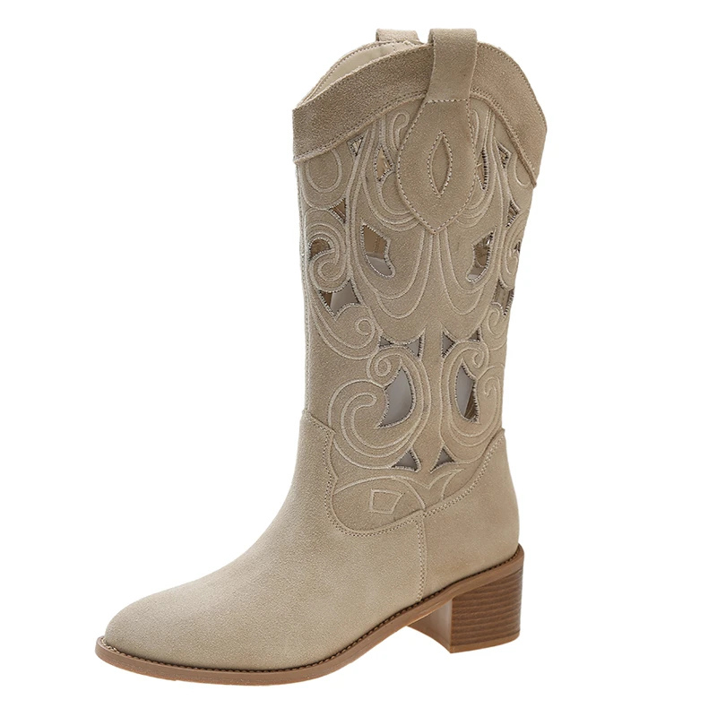 Fleur | Bottes Western en Suède avec Découpes - Style Cowboy pour Femmes