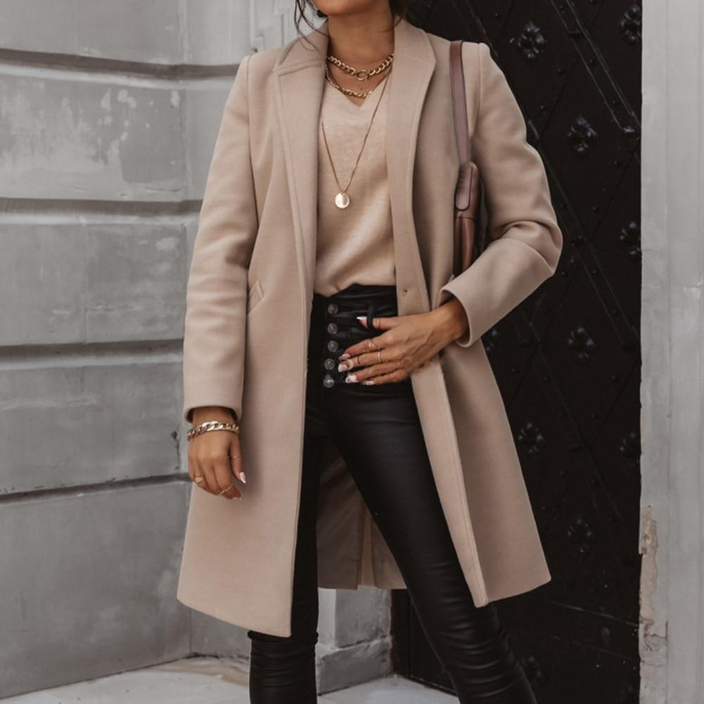 Vivienne | Manteau Long Boutonné à Col Revers pour Femme – Élégant et Confortable