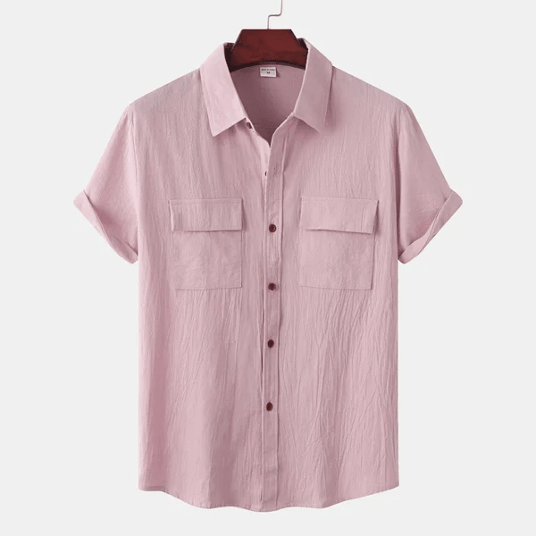 Géraud - Chemise décontractée pour homme en coton et lin, à manches courtes