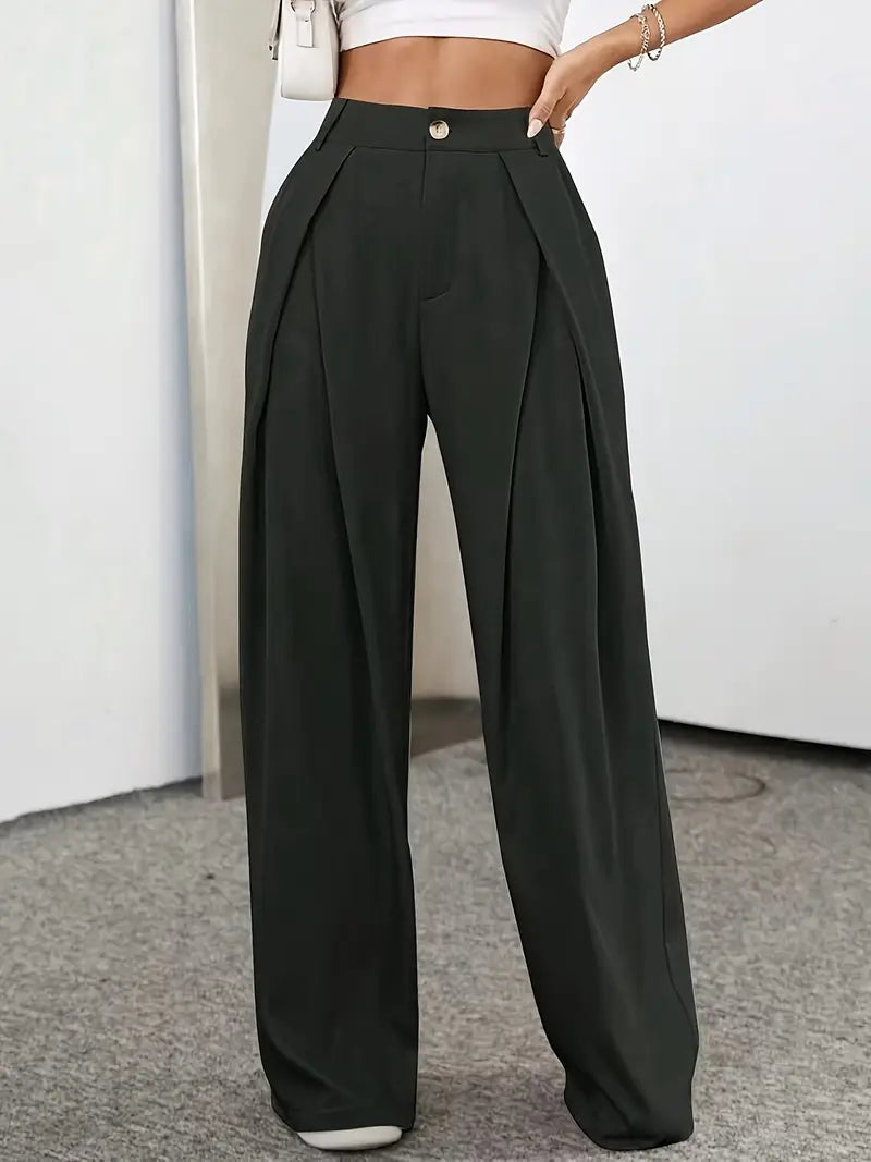 Frances - Pantalon taille haute plissé de couleur unie