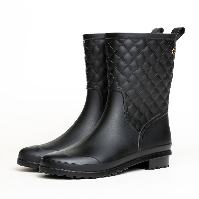 Zanessa | Bottes de Pluie en Caoutchouc Imperméables à Motif Carreaux, Mi-Mollet, Antidérapantes