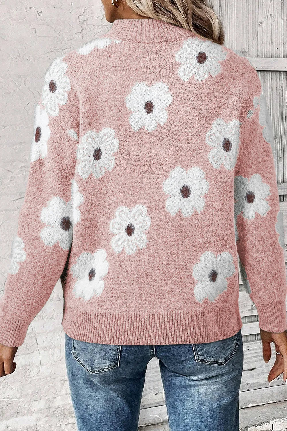 Pull Demi-fermeture éclair à Fleurs pour Femmes