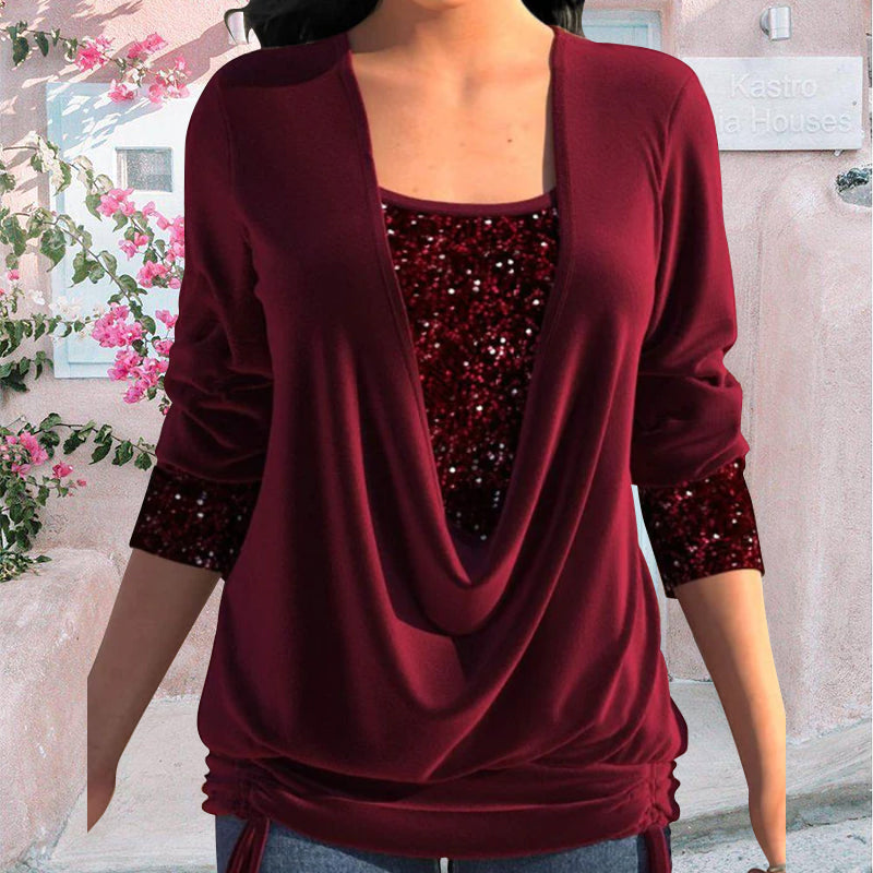 Blouse Élégante à Sequins Manches Longues Femmes