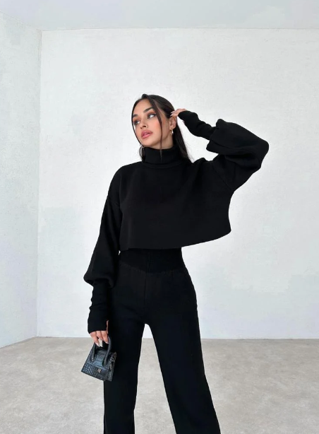 Ensemble Hiver Tricoté Turtleneck Pantalon Femme