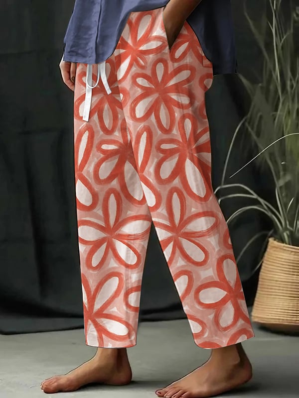 Helena - Pantalon décontracté avec impression de fleurs botaniques pour femmes