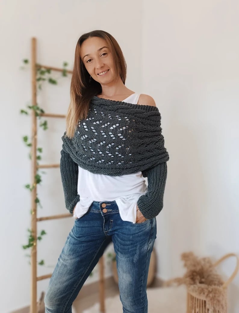 Xandrae | Écharpe Pull Tricotée Stylée Femme avec Manches