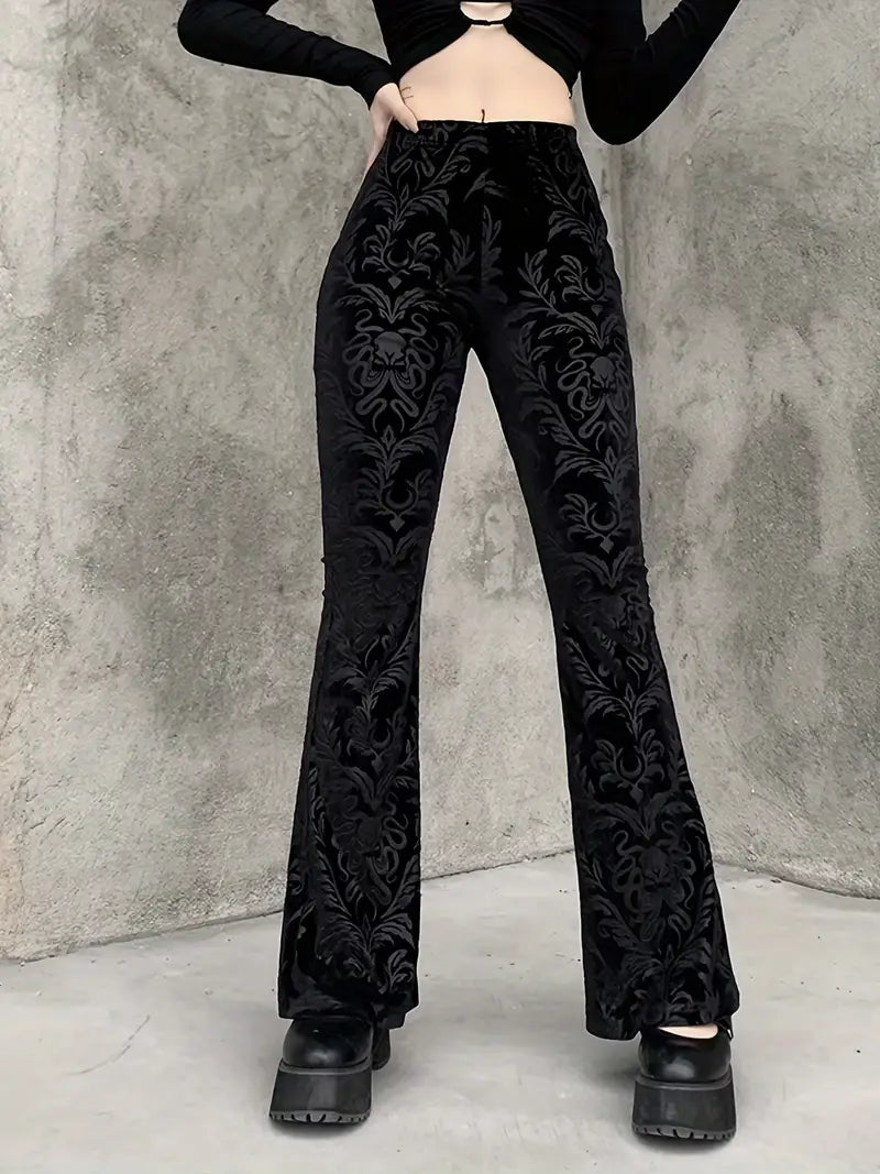 Elspeth - Pantalon taille haute à motif floral de style gothique