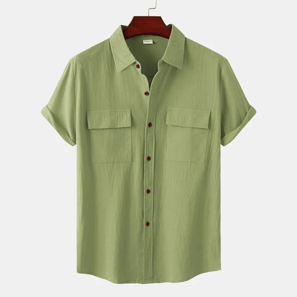 Géraud - Chemise décontractée pour homme en coton et lin, à manches courtes