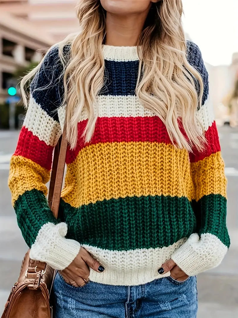 Mélancia | Pull Tricoté à Rayures Multicolores Oversize pour Femme