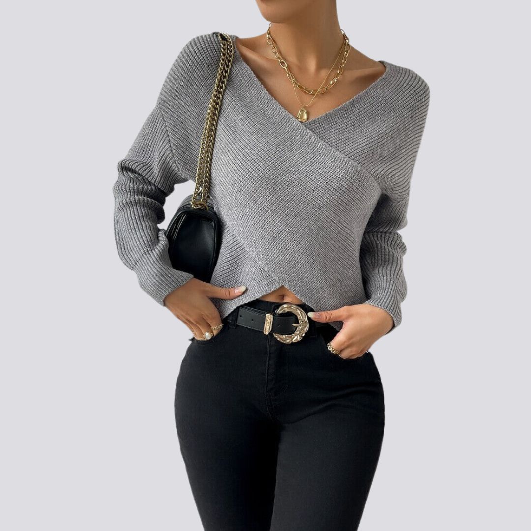 Gigi | Pull en Maille Élégant avec Devant Croisé et Col en V