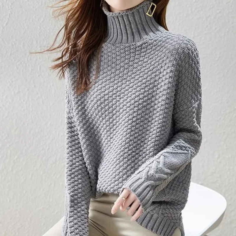 Cyrielle | Pull Turtleneck Structuré à Manches Tricotées pour Femme, Confort et Élégance