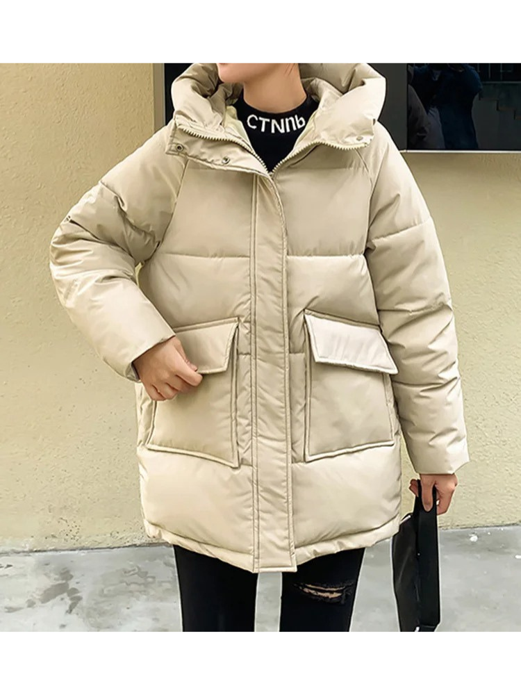 Bertille | Manteau Hiver Femme Matelassé à Capuche, Fermeture Éclair, Coupe Loose et Poches Grandes