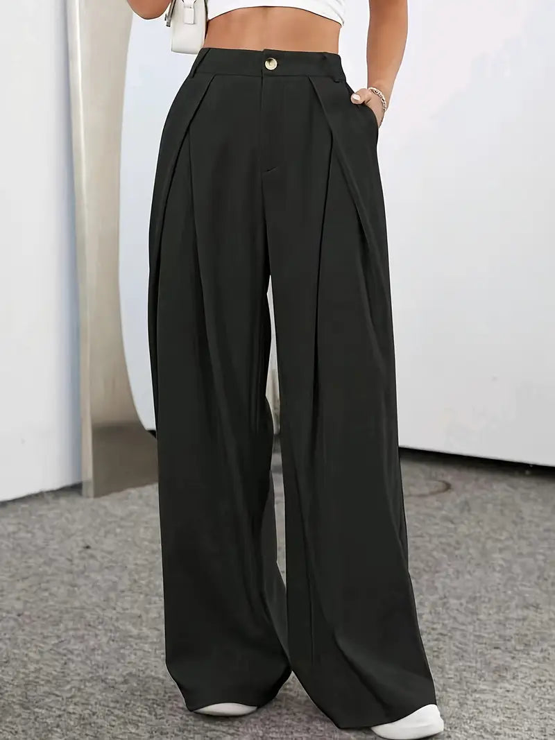 Frances - Pantalon taille haute plissé de couleur unie