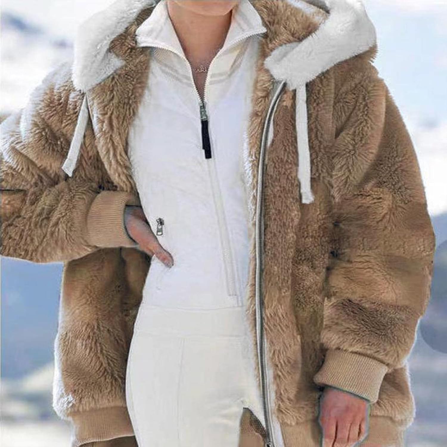 Cardigan Femme Douillet Luxe à Capuche Furry