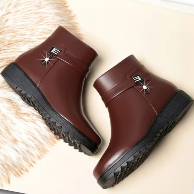 Jonalise | Bottines pour femme à fermeture éclair latérale, doublure en polaire, talon plat, coloris uni