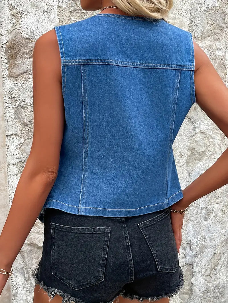 Wilma - Gilet en jean sans manches à col en V pour femme