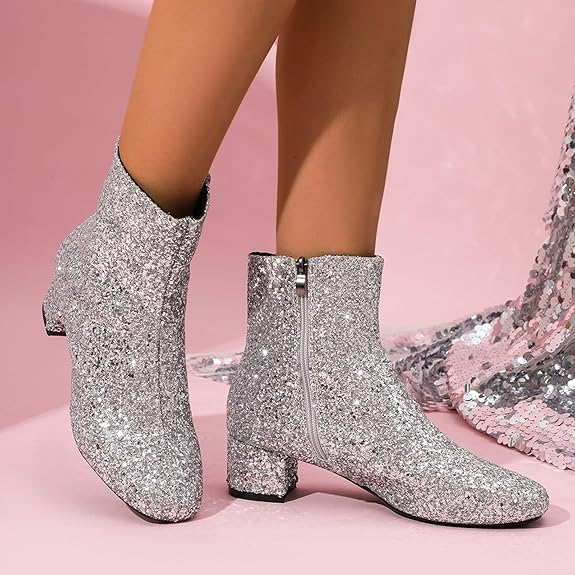 Marini | Bottines à Talons Brillantes avec Bout Pointu et Décor en Fausse Fourrure