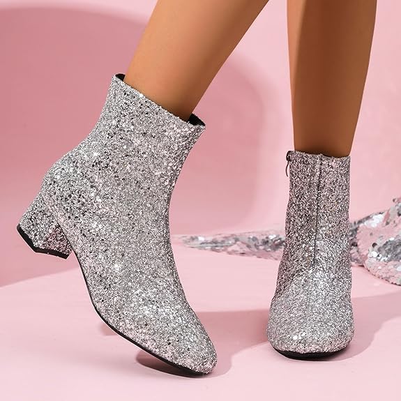 Marini | Bottines à Talons Brillantes avec Bout Pointu et Décor en Fausse Fourrure