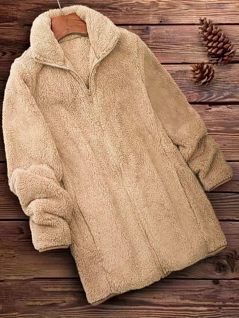 Edith - Manteau en peluche de couleur unie avec fermeture éclair