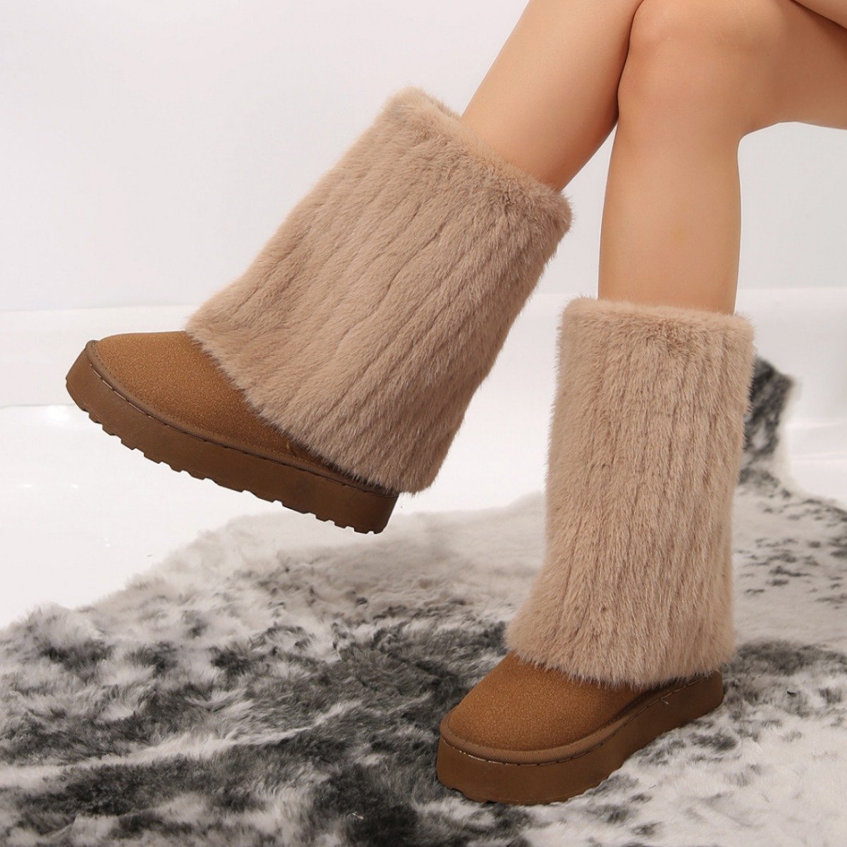 Élinor | Bottes d'hiver mi-mollet élégantes et confortables avec détails en fausse fourrure