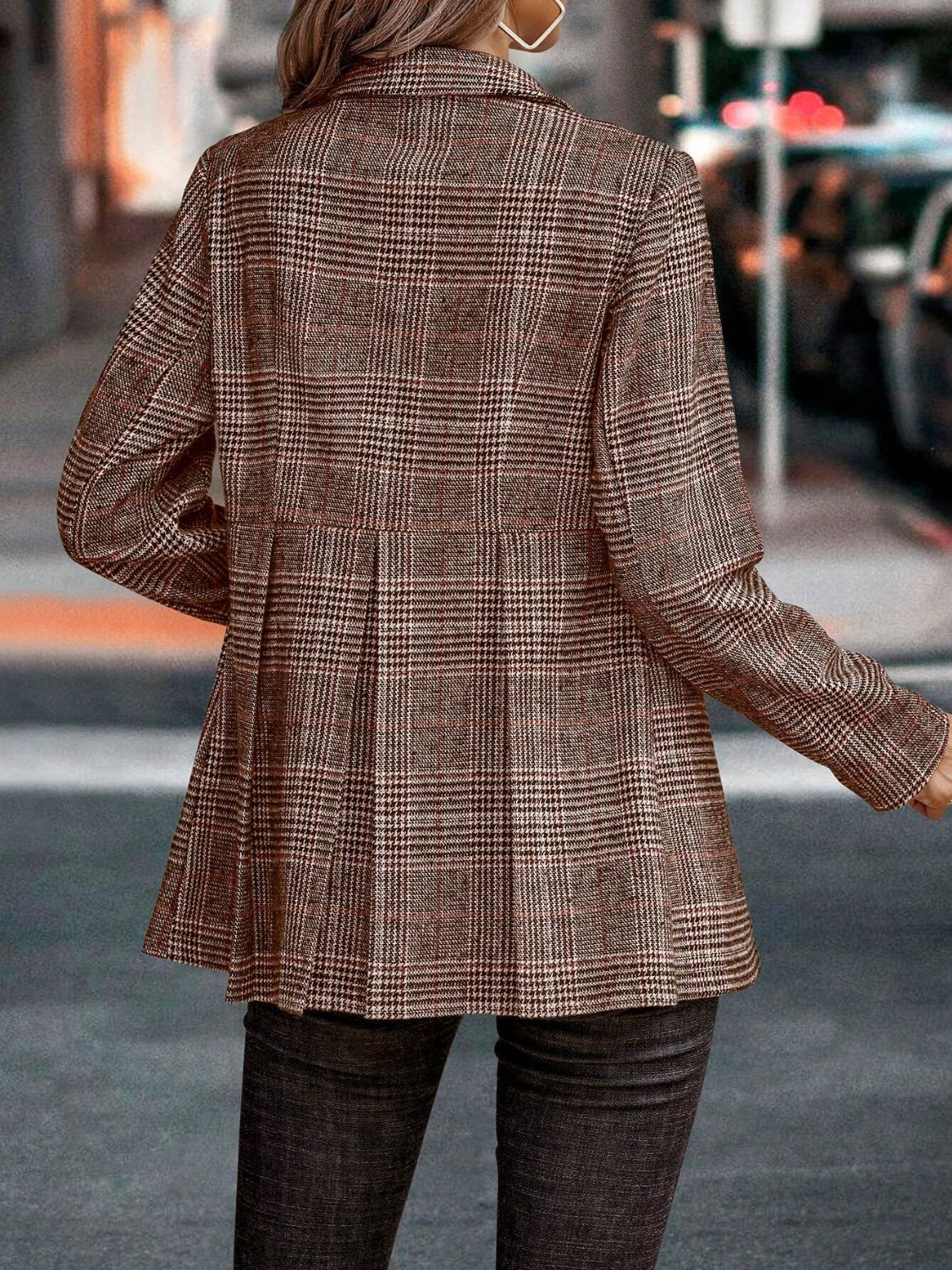 Amelie - Blazer à Col Revers Boutonné en Plaid pour Femme