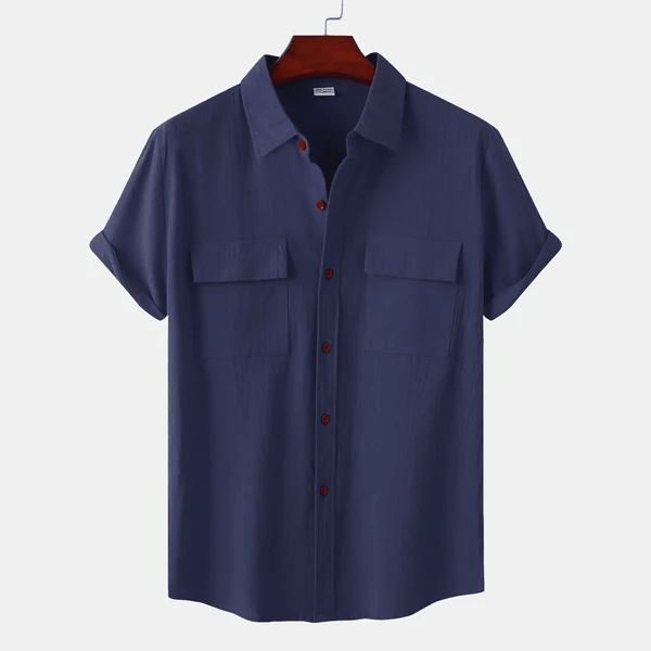 Géraud - Chemise décontractée pour homme en coton et lin, à manches courtes