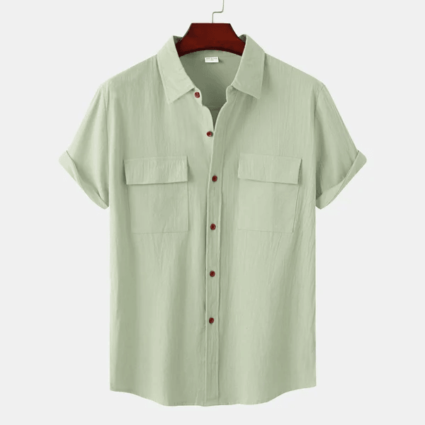 Géraud - Chemise décontractée pour homme en coton et lin, à manches courtes