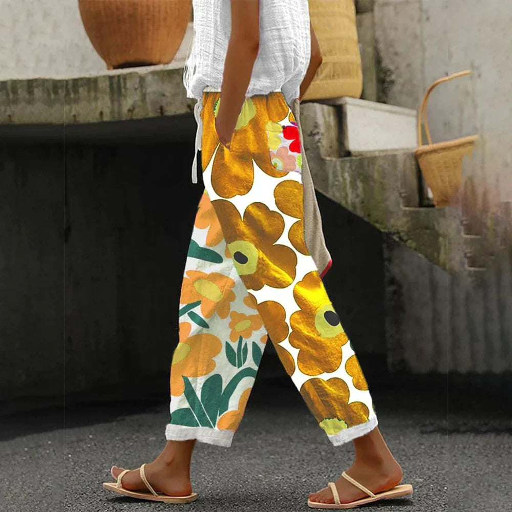 Pamela - Pantalon vert à l'imprimé floral frais