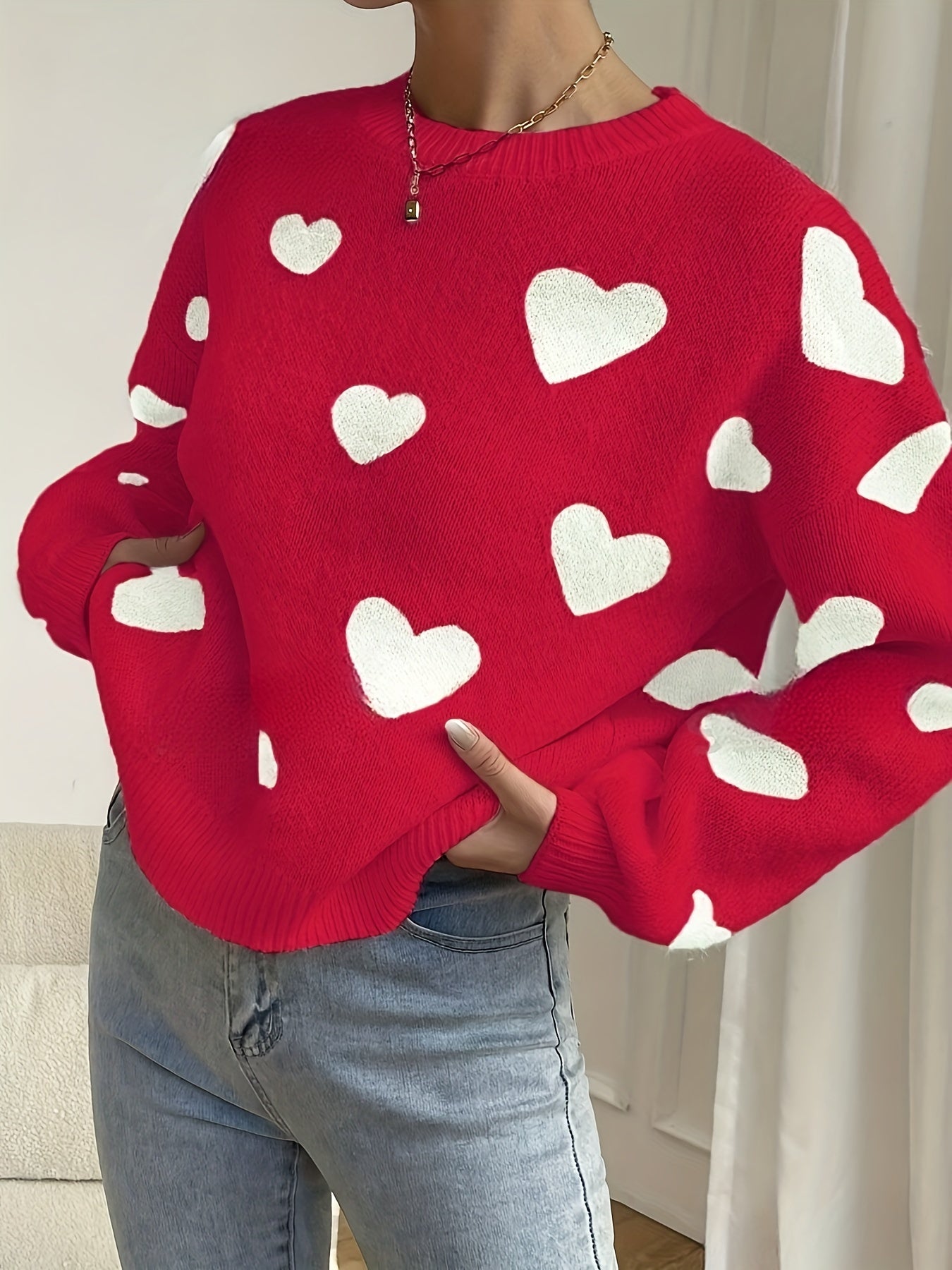 Pull à Motifs de Coeur pour Femmes