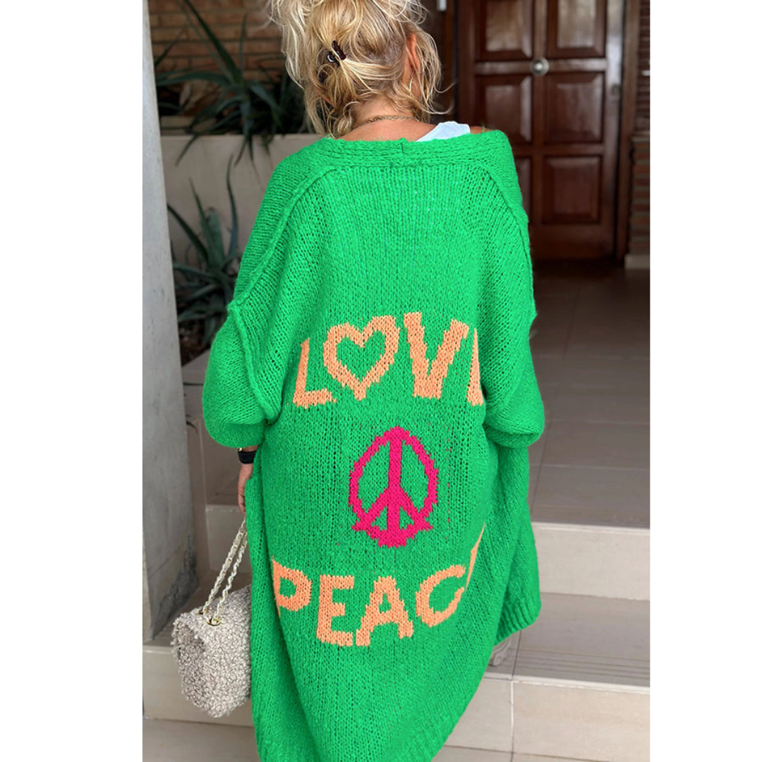 Peacy | Long cardigan tricoté pour femme avec imprimé Love & Peace