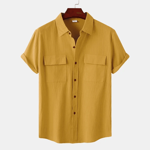 Géraud - Chemise décontractée pour homme en coton et lin, à manches courtes