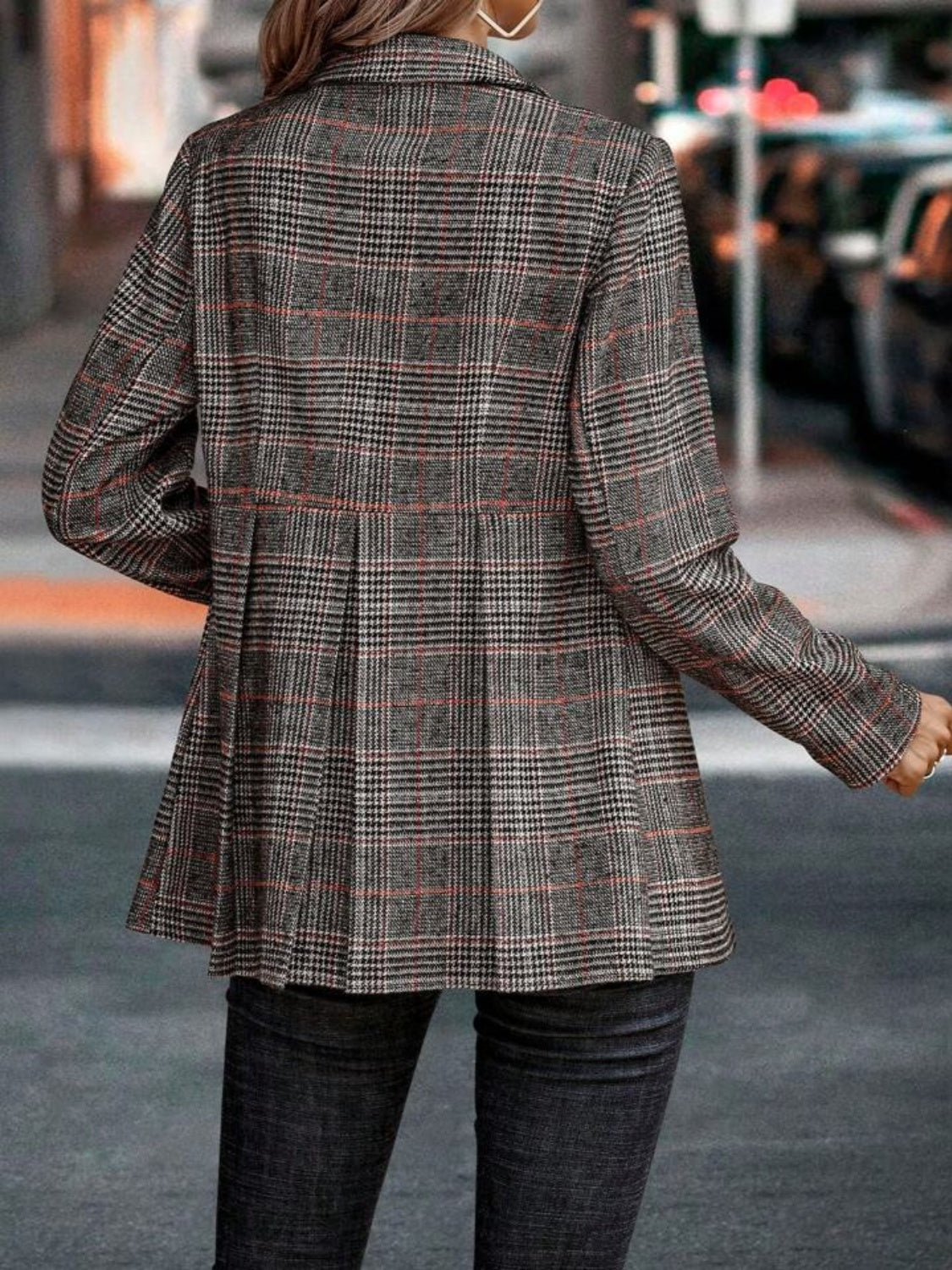 Amelie - Blazer à Col Revers Boutonné en Plaid pour Femme