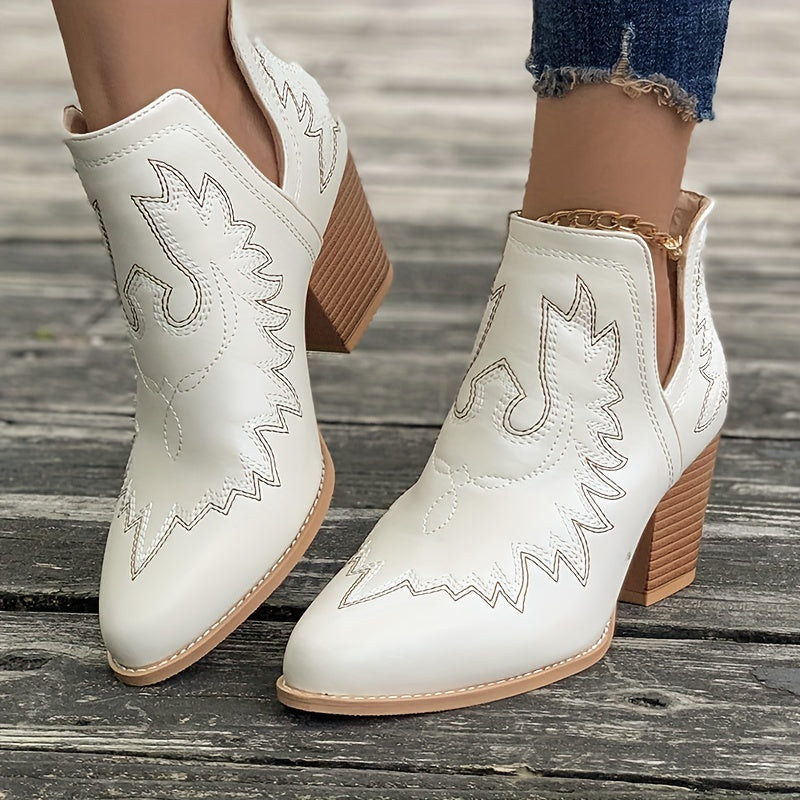 Estika | Bottes Western pour Femme avec Talon Bloc et Broderie Rétro