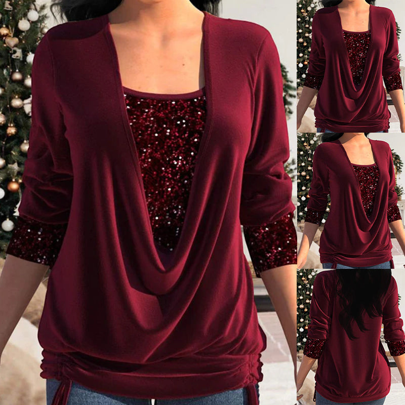 Blouse Élégante à Sequins Manches Longues Femmes