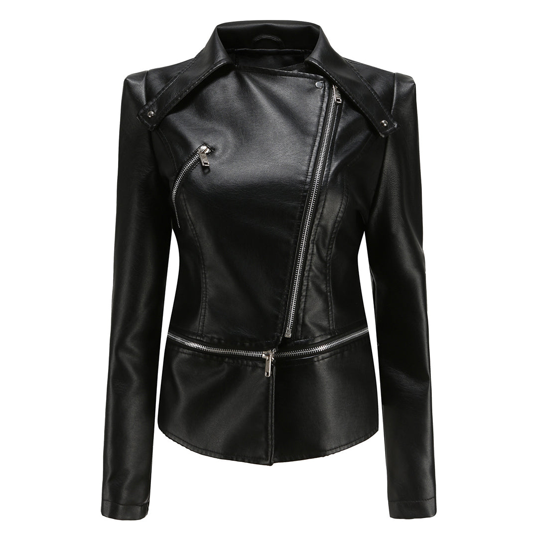 Blouson Motard en Cuir Stylé pour Femme